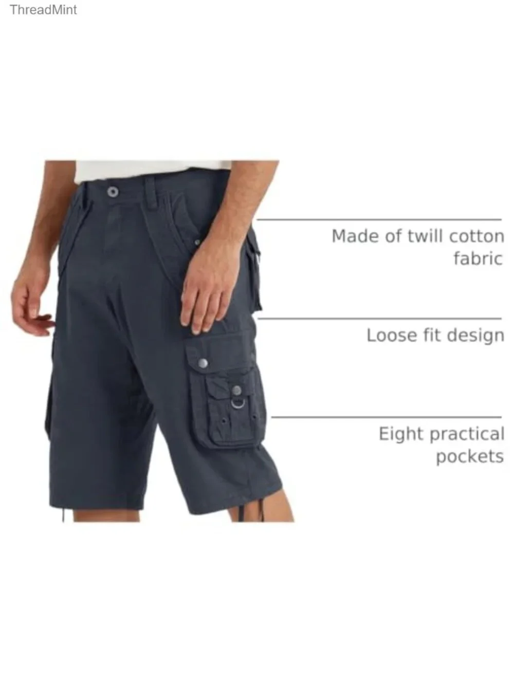 Men's Cargo Shorts 8 Pockets Twill Cotton Below Knee Loose Fit Adjustable